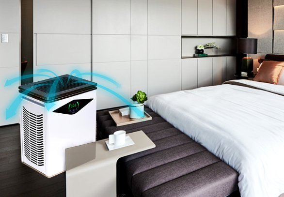 침실에 놓인 공기청정기
