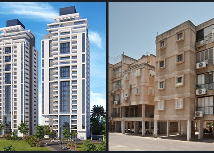 השוואה בין בניין ישן לבניין חדש לאחר התחדשות עירונית