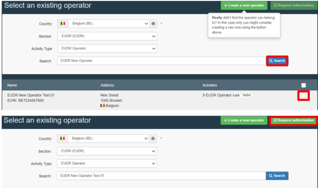 EUDR TRACES系统操作员注册界面