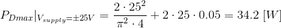 Example calculation of peak power dissipation for an LM3886 amplifier.