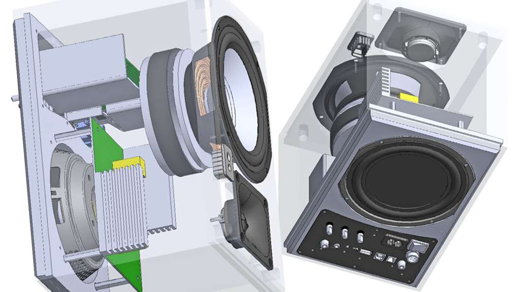 Cutaway view of a bass-reflex speaker enclosure