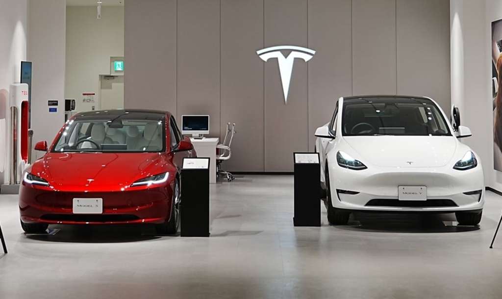 테슬라 쇼룸의 Model 3와 Model Y