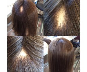 Voor en na reparatie van een beschadigd haarwerk