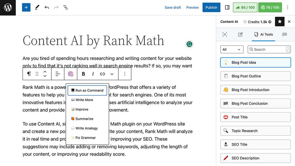 Rank Math Content AI Interface