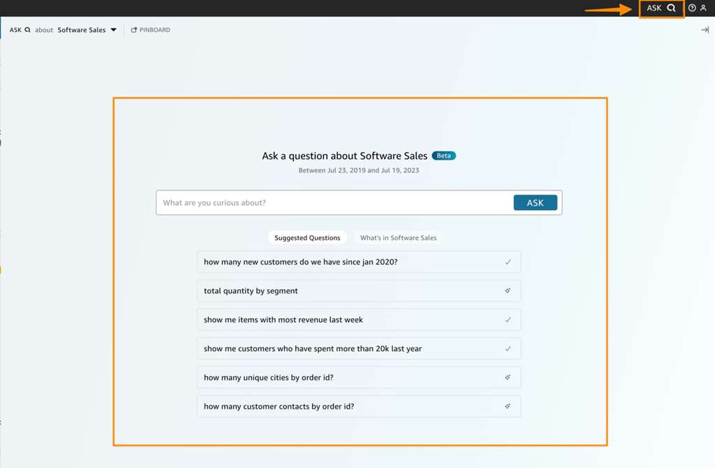Amazon Q in QuickSight的Q&A界面